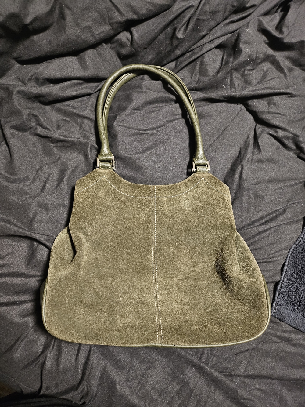 Liz Claiborne Olive Suede Shoulder Bag with Leather Handles